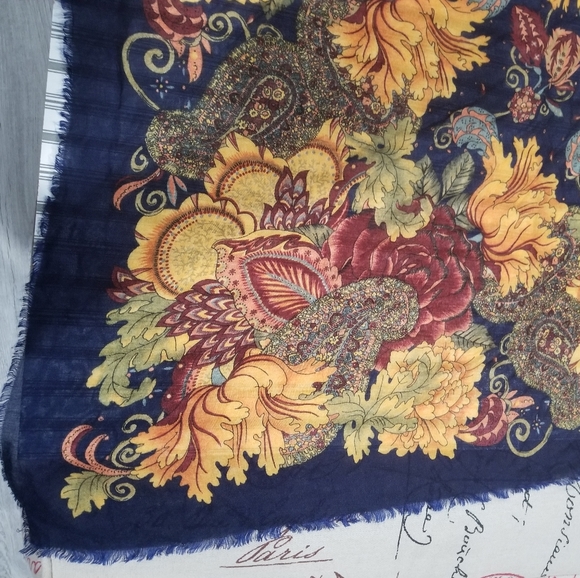 Bundle of Two Lightweight Floral Paisley Print Square Scarves in Pink & Blue - Picture 5 of 13